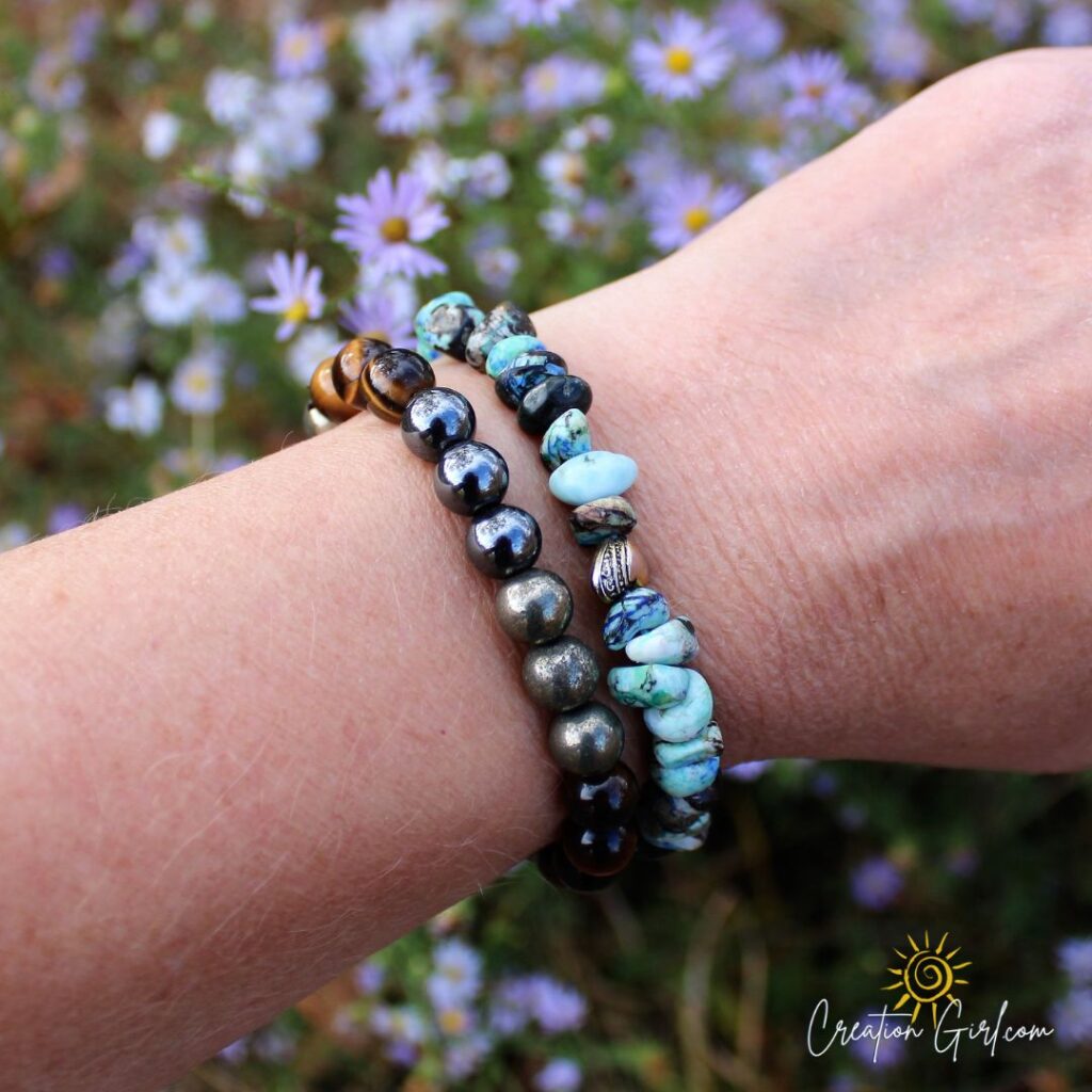 blue aster grounding and heart balancing hand-made crystal gemstone bracelets