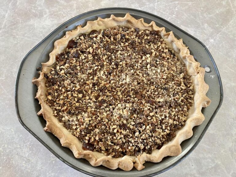 Recipe for fast and delicious cherry pecan pie. Assemble in about 5-10 minutes, bake for 30 minutes. Serve plain warm or cold with or without ice cream.