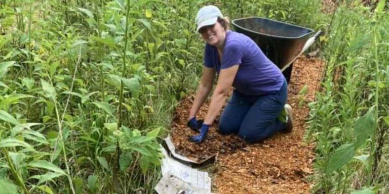 Marnie working on pathways for wildflower spiral